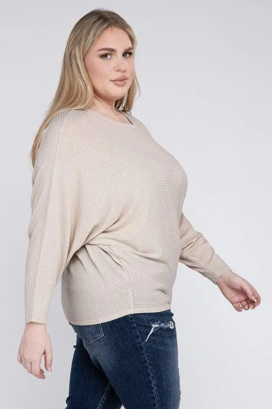 Zenana Plus Batwing Sleeve Knit Top-Casual Comfort