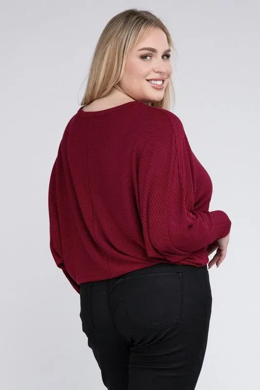 Zenana Plus Batwing Sleeve Knit Top-Casual Comfort