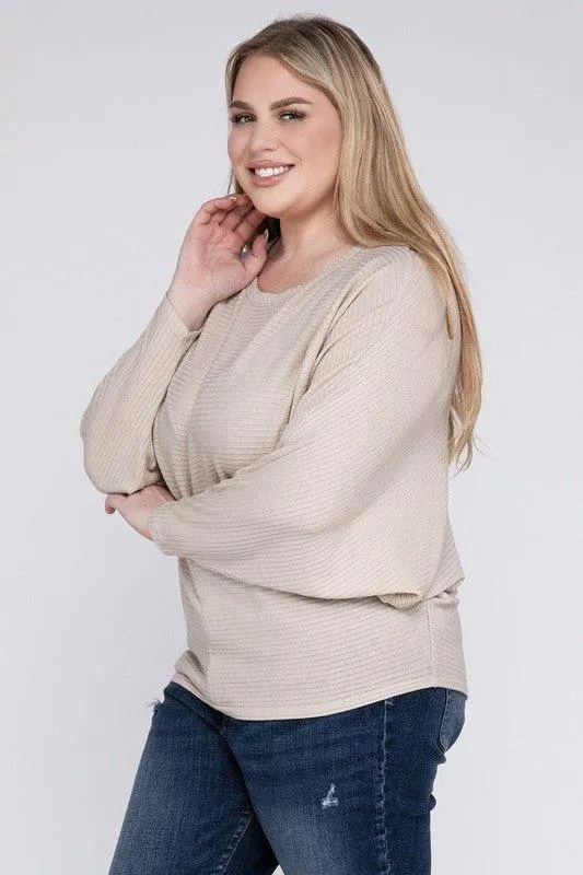 Zenana Plus Batwing Sleeve Knit Top-Casual Comfort