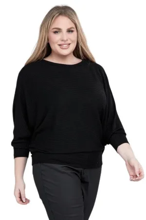 Zenana Plus Batwing Sleeve Knit Top-Casual Comfort