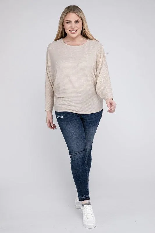 Zenana Plus Batwing Sleeve Knit Top-Casual Comfort