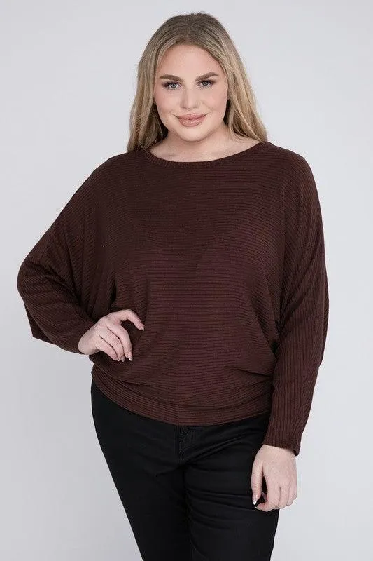 Zenana Plus Batwing Sleeve Knit Top-Casual Comfort