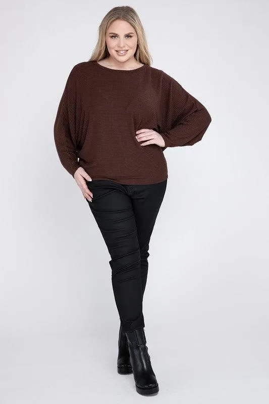 Zenana Plus Batwing Sleeve Knit Top-Casual Comfort