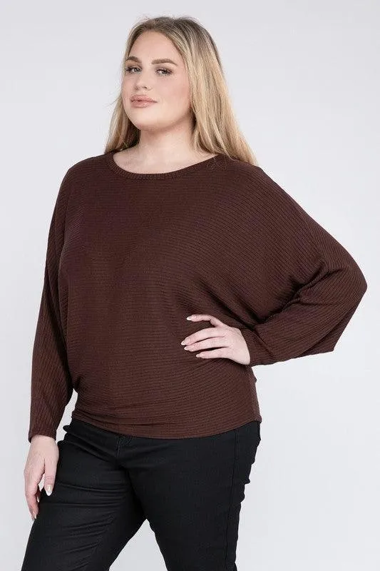 Zenana Plus Batwing Sleeve Knit Top-Casual Comfort