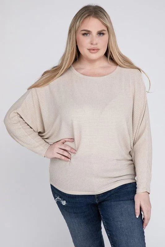 Zenana Plus Batwing Sleeve Knit Top-Casual Comfort