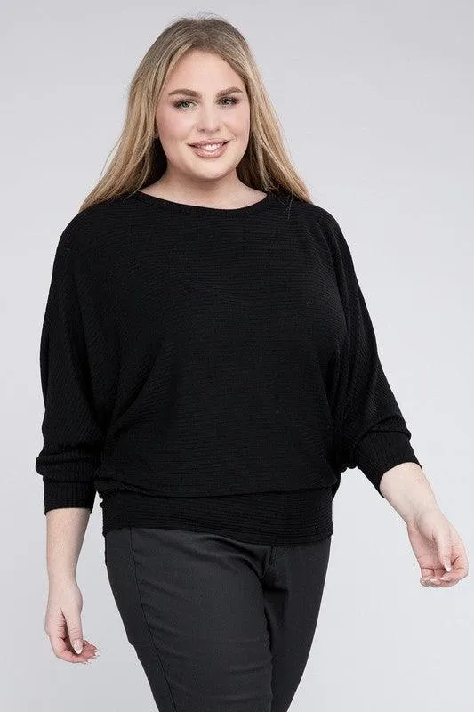 Zenana Plus Batwing Sleeve Knit Top-Casual Comfort