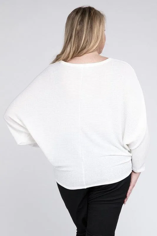 Zenana Plus Batwing Sleeve Knit Top-Casual Comfort