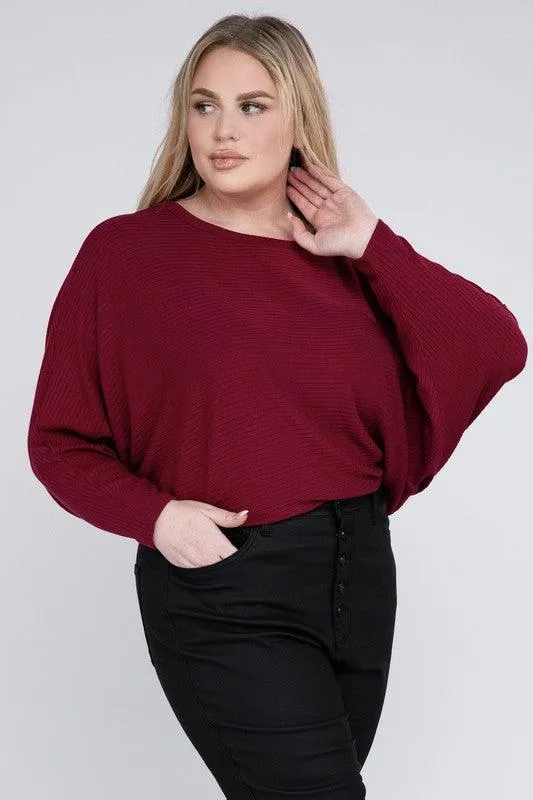 Zenana Plus Batwing Sleeve Knit Top-Casual Comfort