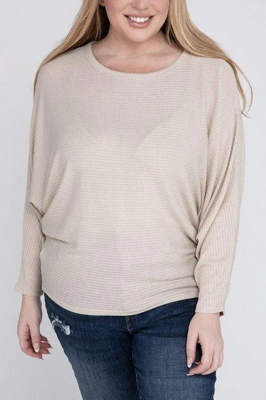 Zenana Plus Batwing Sleeve Knit Top-Casual Comfort